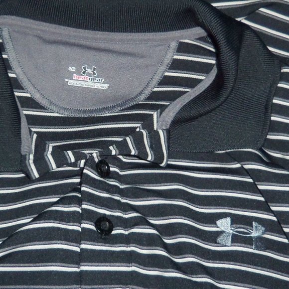 Under Armour Heatgear Black Grey Striped Polo Shirt - Men's Large - Picture 5 of 8